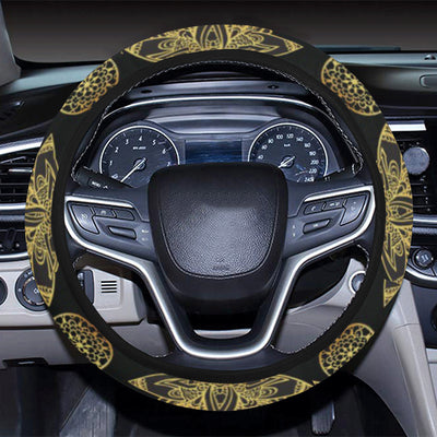 lotus Boho Pattern Print Design LO03 Steering Wheel Cover with Elastic Edge