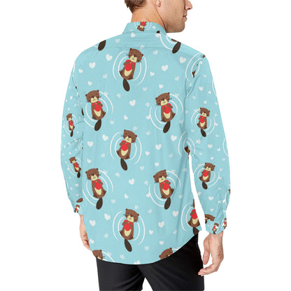 Sea Otter Cute Pattern Print Design 04 Men's Long Sleeve Shirt