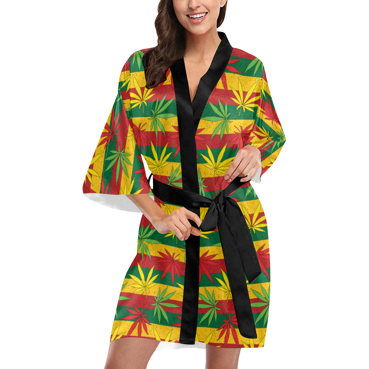 Rasta Pattern Print Design A03 Women's Short Kimono