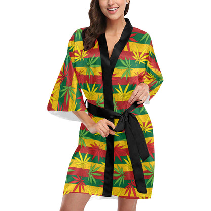Rasta Pattern Print Design A03 Women's Short Kimono