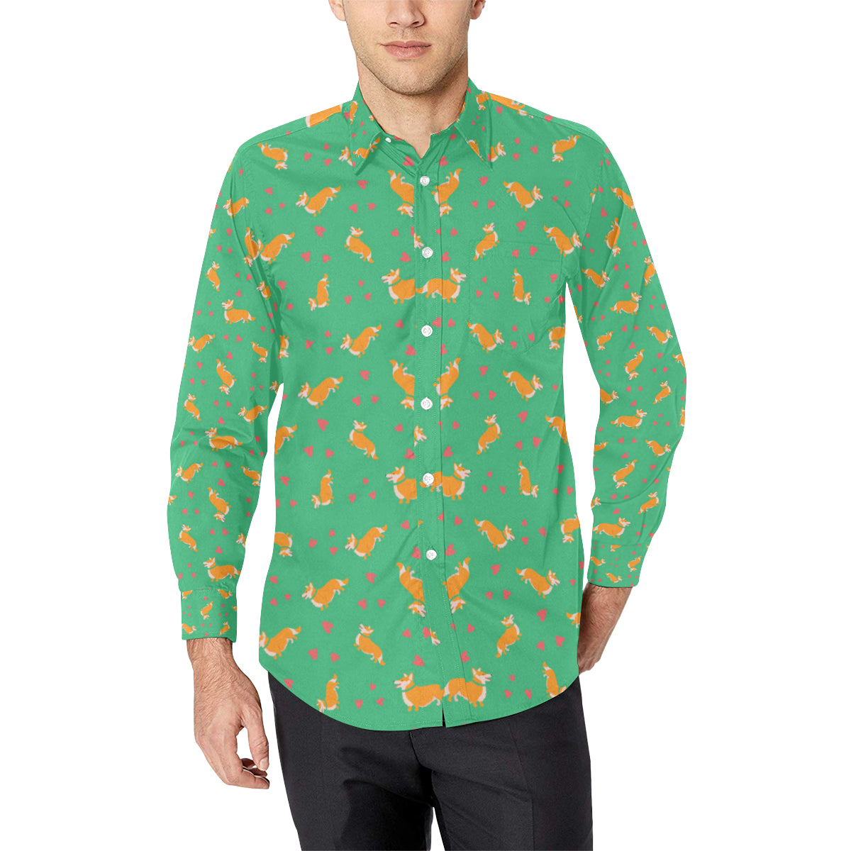 Cardigan Welsh Corgis Pattern Print Design 03 Men's Long Sleeve Shirt