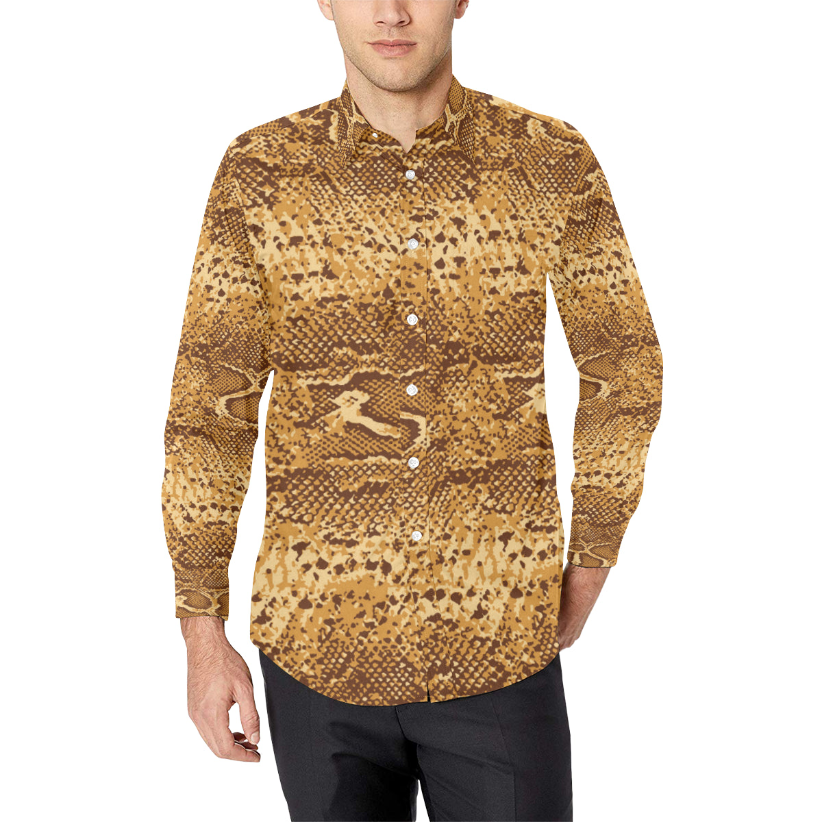 Python Brown Pattern Print Design A03 Men's Long Sleeve Shirt