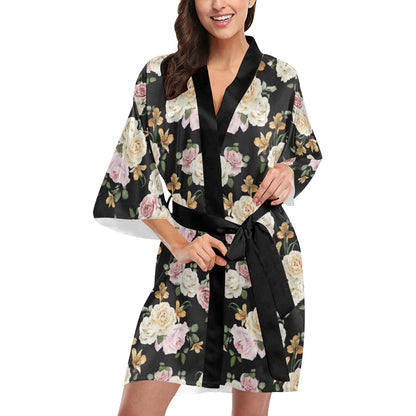 Rose Pattern Print Design A01 Women's Short Kimono