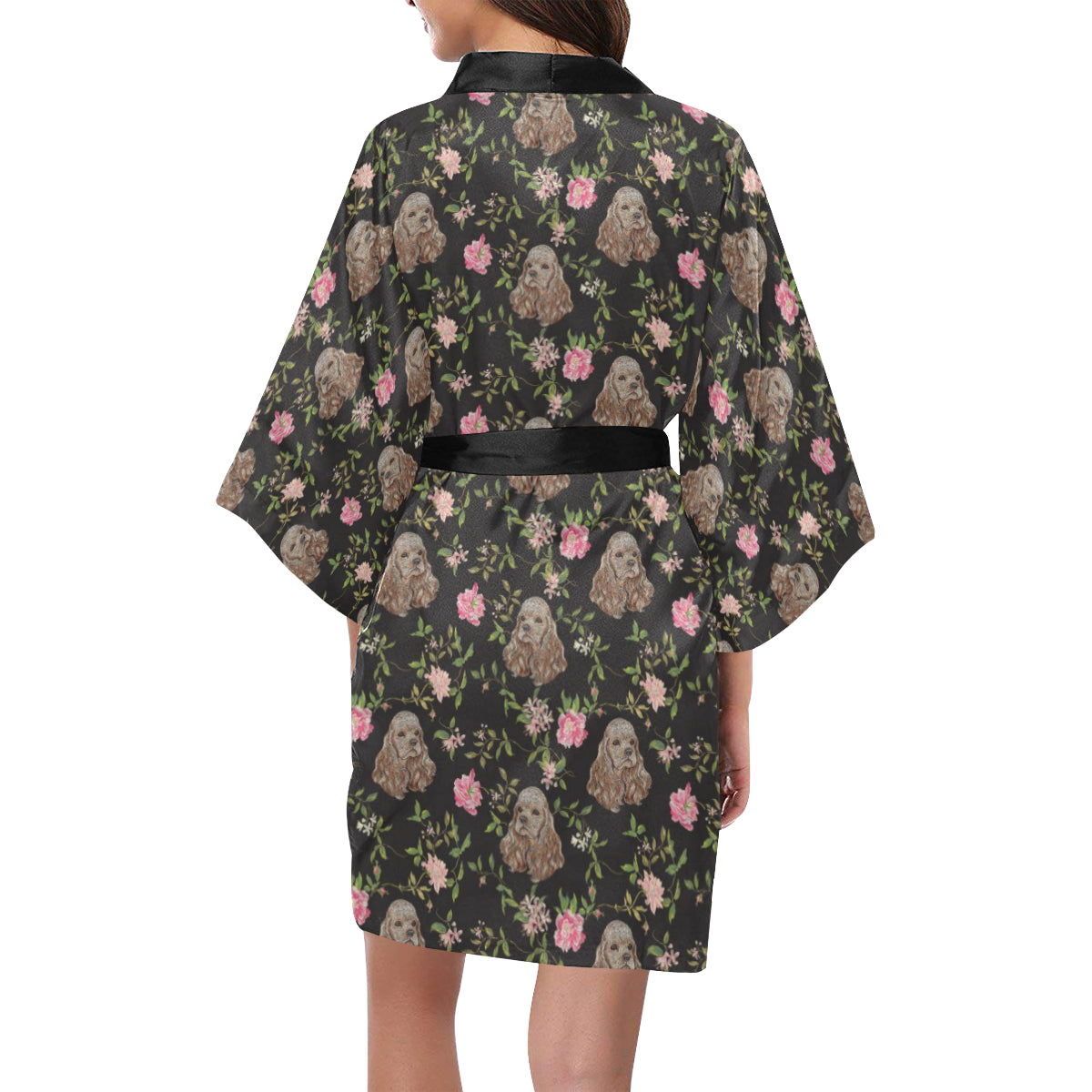 Cocker Pattern Print Design 03 Women's Short Kimono