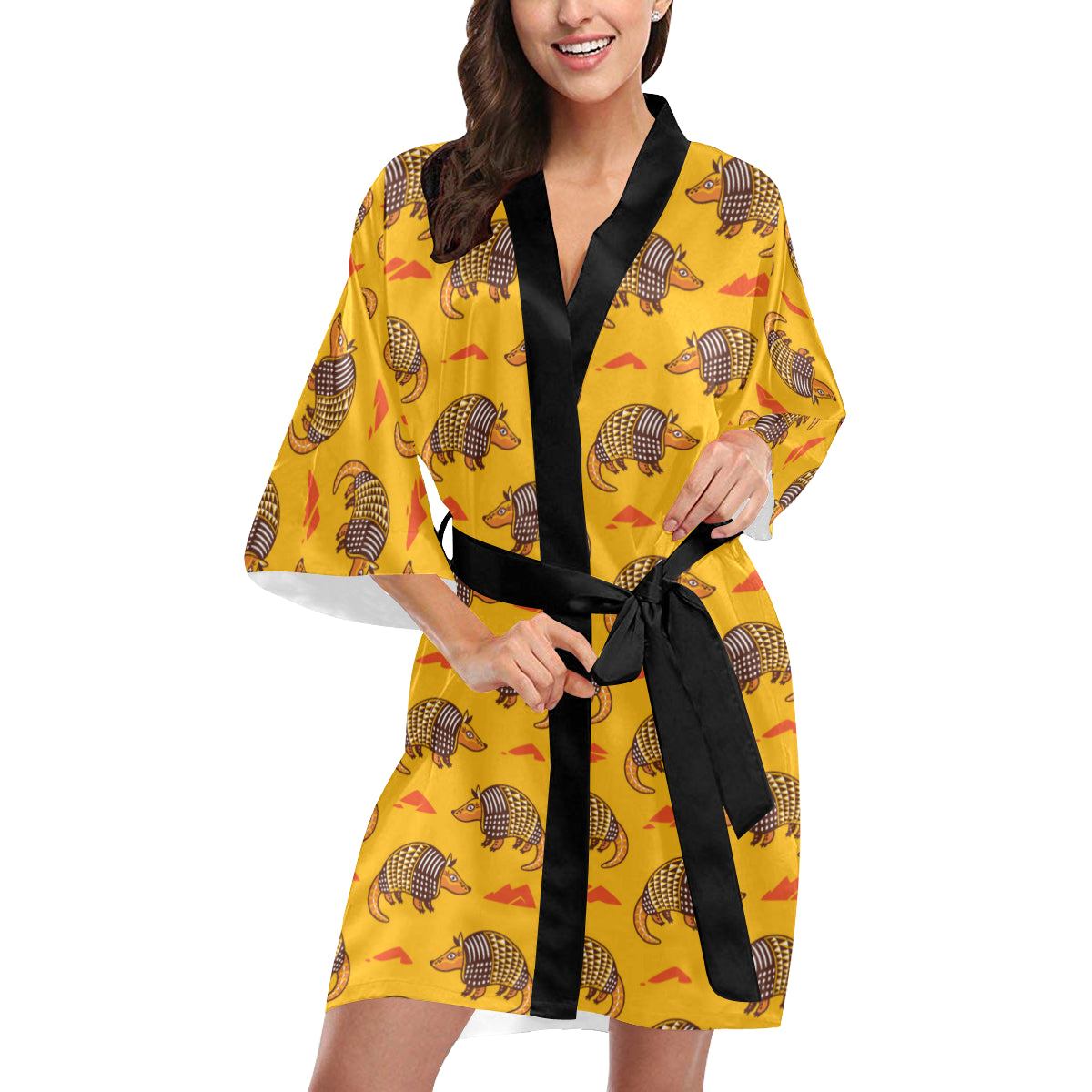 Armadillo Pattern Print Design 03 Women's Short Kimono