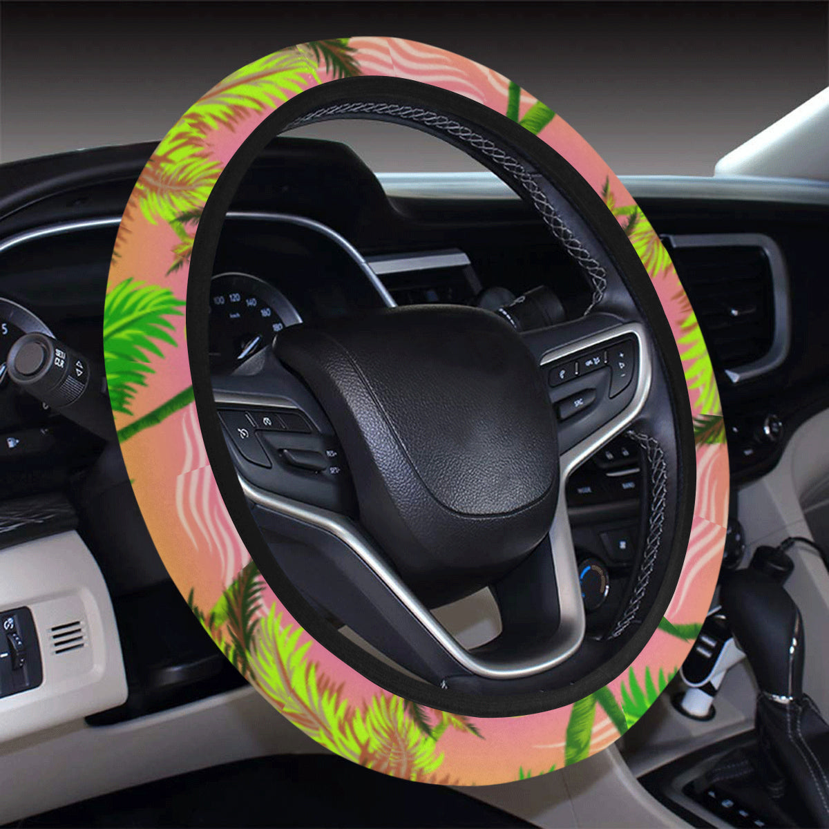 Palm Tree Rainbow Pattern Steering Wheel Cover with Elastic Edge