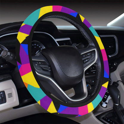 90s Colorful Pattern Print Design 1 Steering Wheel Cover with Elastic Edge