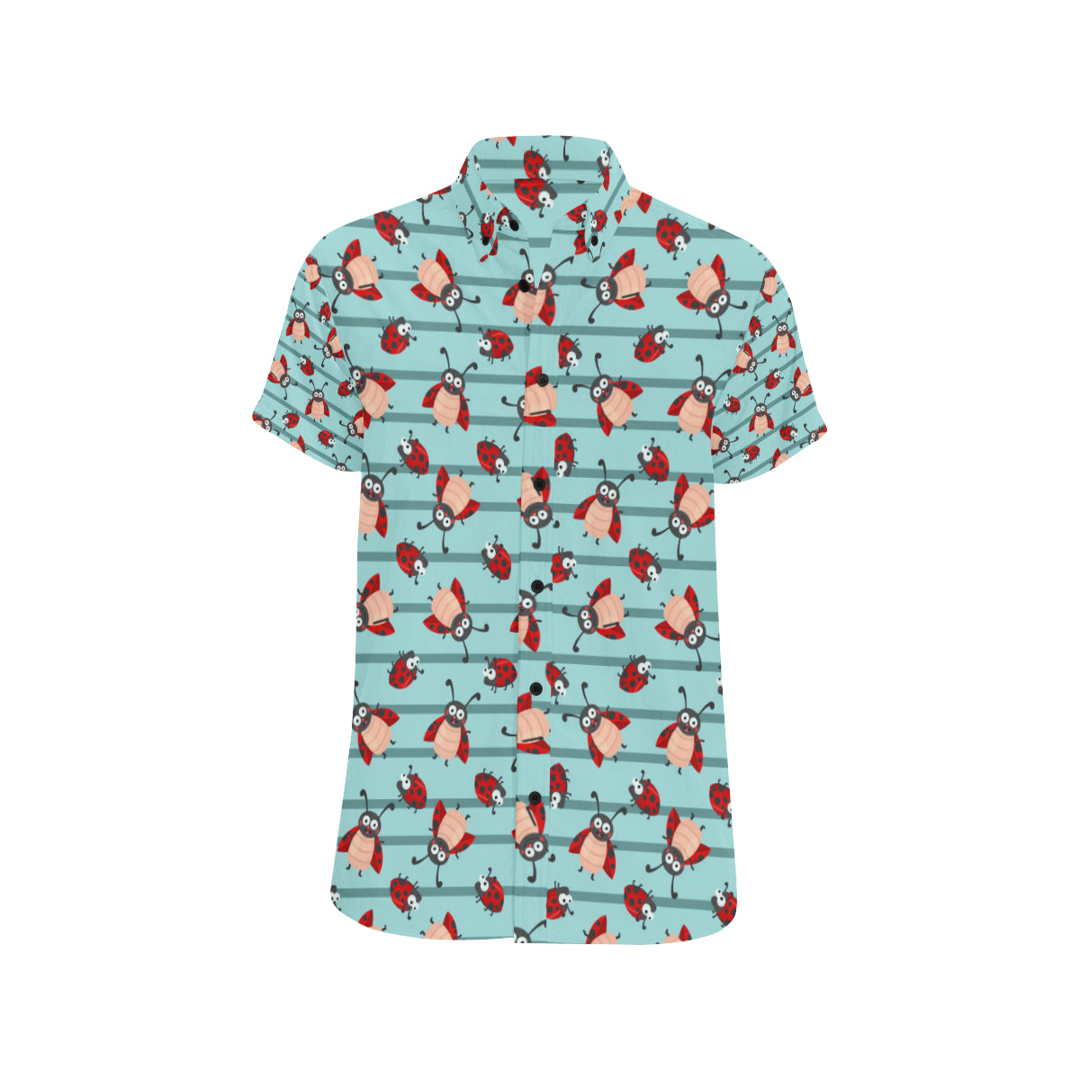 Ladybug Happy Print Pattern Men's Short Sleeve Button Up Shirt