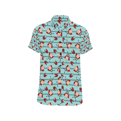 Ladybug Happy Print Pattern Men's Short Sleeve Button Up Shirt