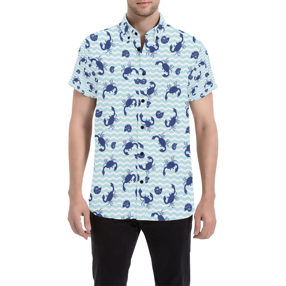 Crab Pattern Print Design 04 Men's Short Sleeve Button Up Shirt