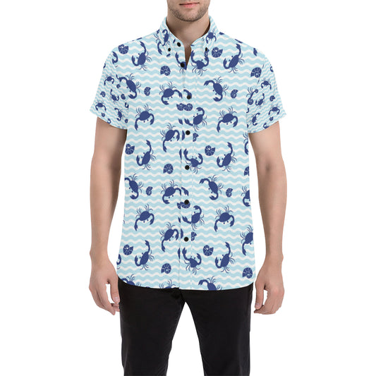 Crab Pattern Print Design 04 Men's Short Sleeve Button Up Shirt