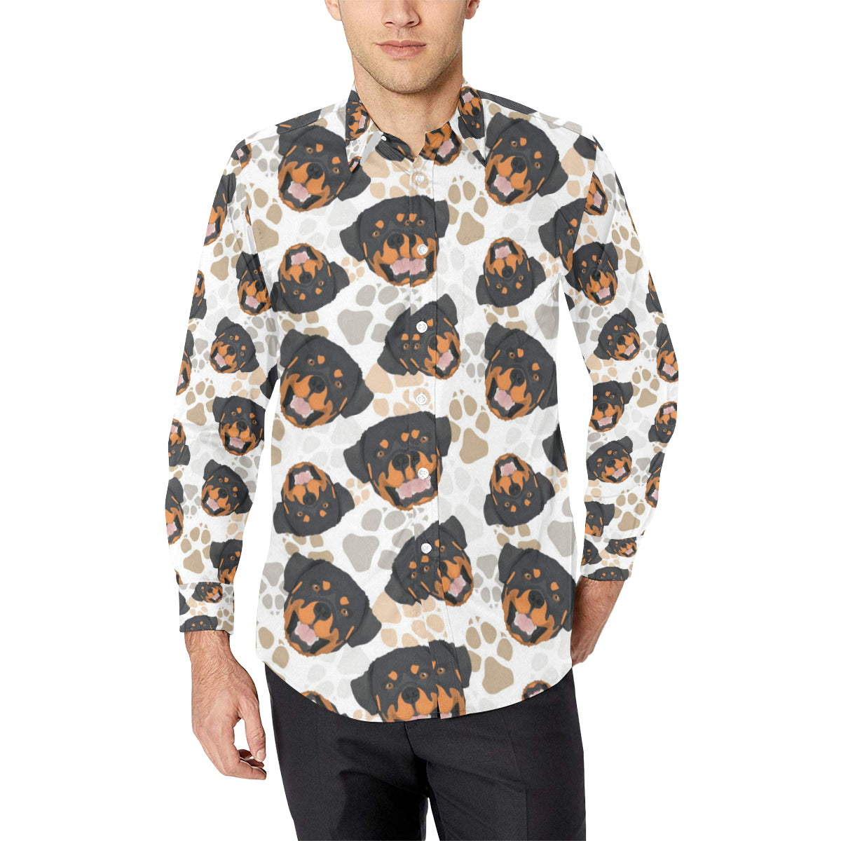 Rottweiler Pattern Print Design A03 Men's Long Sleeve Shirt