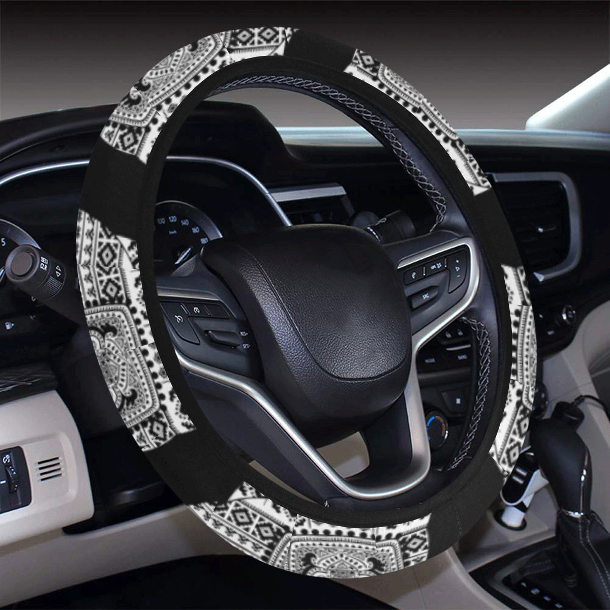 Llama Aztec Style Pattern Print Design 01 Steering Wheel Cover with Elastic Edge