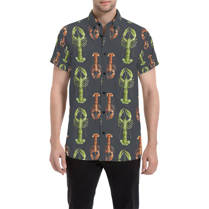 Lobster Pattern Print Design 01 Men's Short Sleeve Button Up Shirt