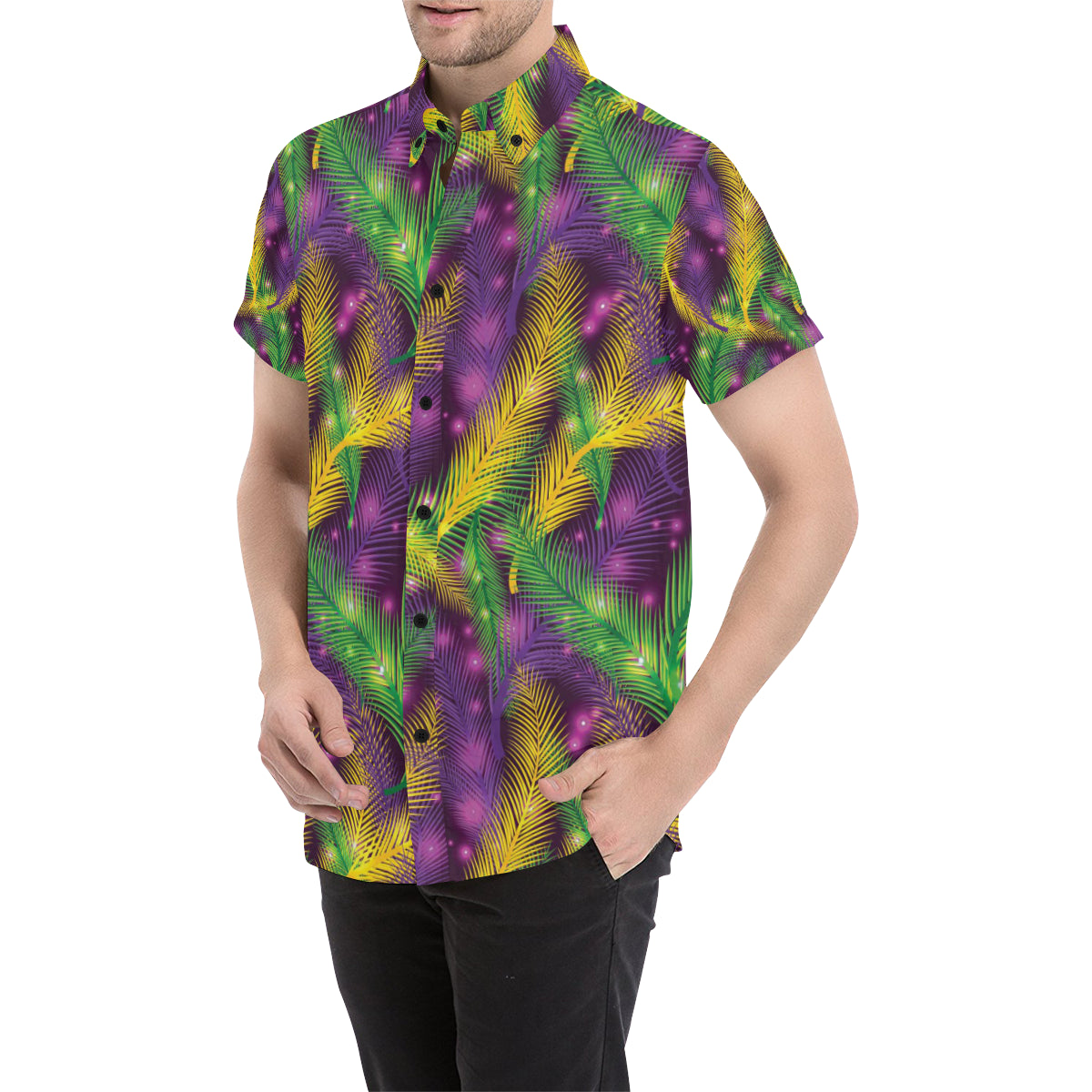 Mardi Gras Pattern Print Design 09 Men's Short Sleeve Button Up Shirt