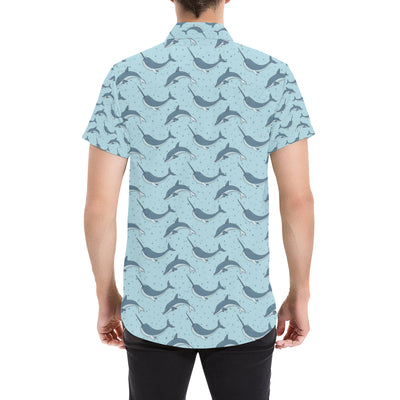 Narwhal Dolphin Print Men's Short Sleeve Button Up Shirt