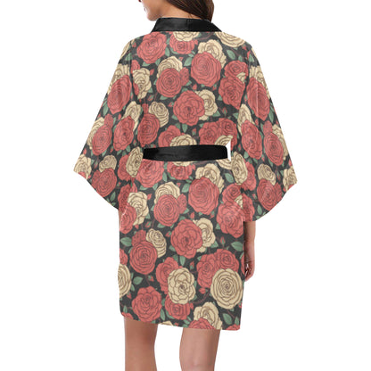 Camellia Pattern Print Design CM01 Women's Short Kimono