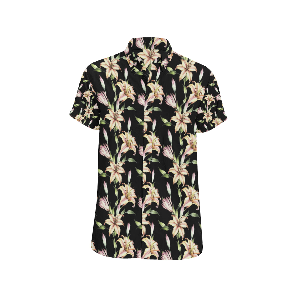 Lily Pattern Print Design LY05 Men's Short Sleeve Button Up Shirt