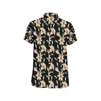 Lily Pattern Print Design LY05 Men's Short Sleeve Button Up Shirt