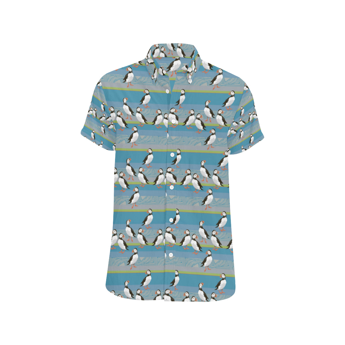 Puffin Pattern Print Design A01 Men's Short Sleeve Button Up Shirt