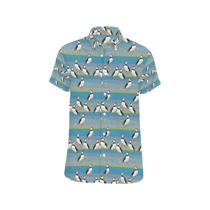 Puffin Pattern Print Design A01 Men's Short Sleeve Button Up Shirt