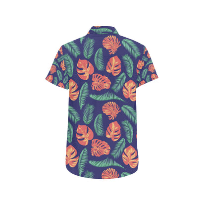 Palm Leaves Pattern Print Design PL011 Men's Short Sleeve Button Up Shirt