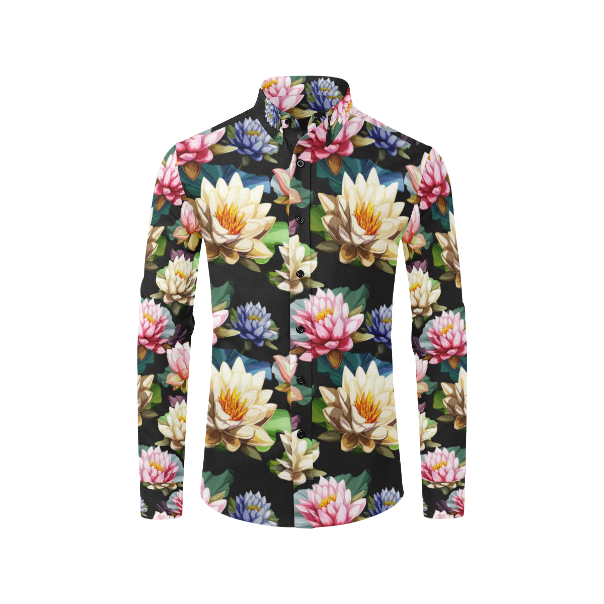 Water Lily Pattern Print Design WL02 Men's Long Sleeve Shirt