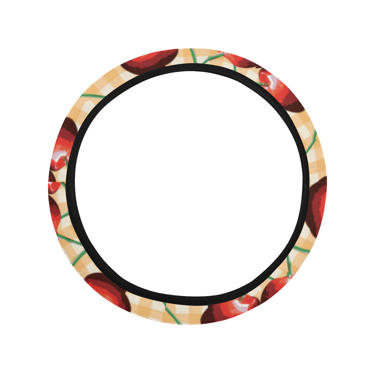 Cherry Orange Plaid Print Steering Wheel Cover with Elastic Edge