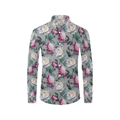 Peony Pattern Print Design PE01 Men's Long Sleeve Shirt