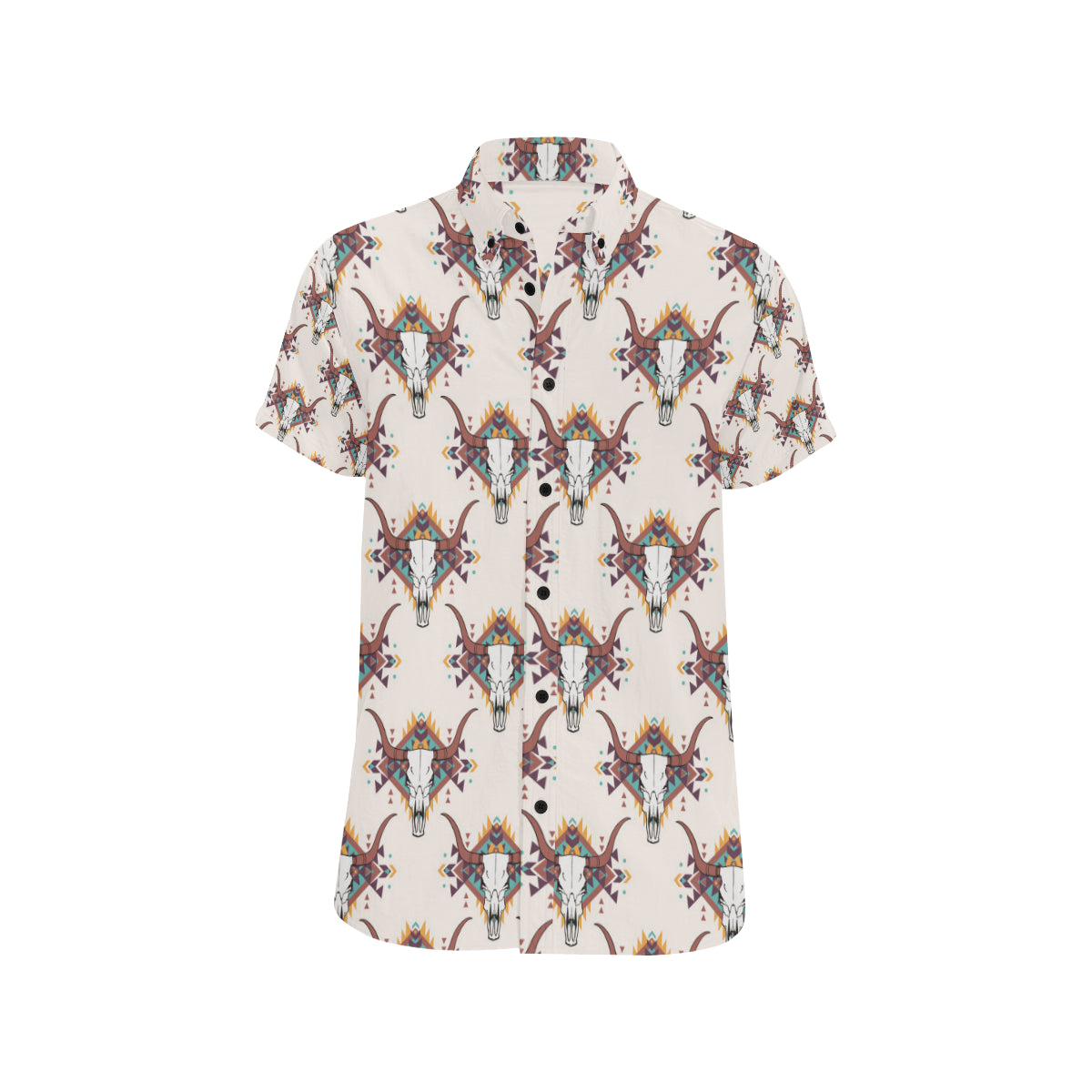 Buffalo Head Pattern Print Design 02 Men's Short Sleeve Button Up Shirt