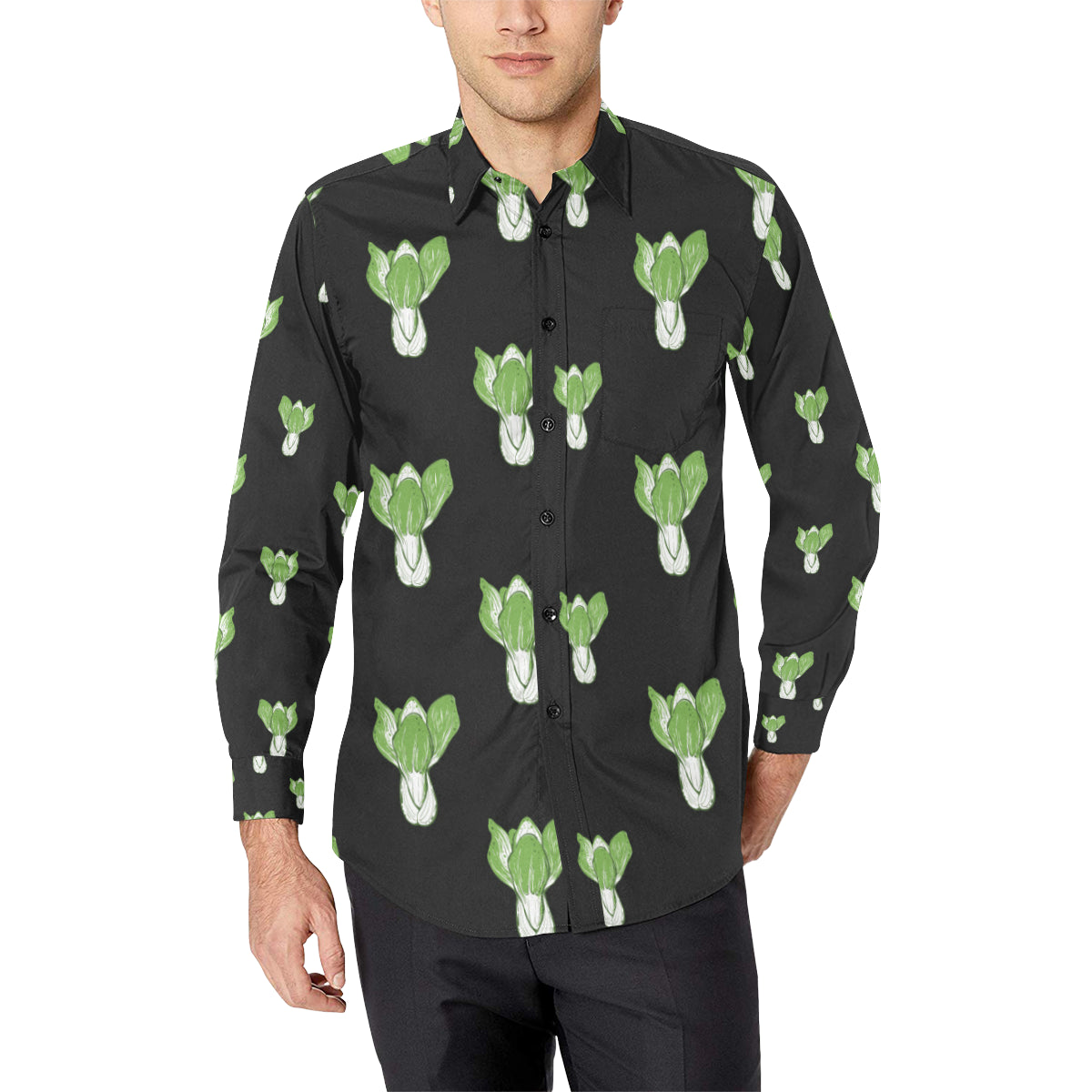 Kale Pattern Print Design 02 Men's Long Sleeve Shirt