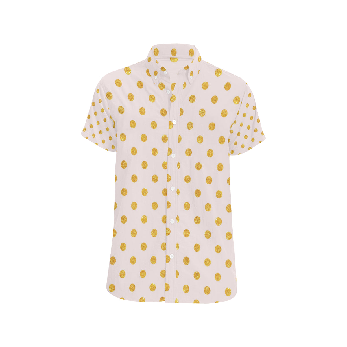 Polka Dot Gold Pink Pattern Print Design 01 Men's Short Sleeve Button Up Shirt