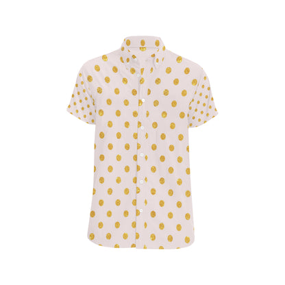 Polka Dot Gold Pink Pattern Print Design 01 Men's Short Sleeve Button Up Shirt