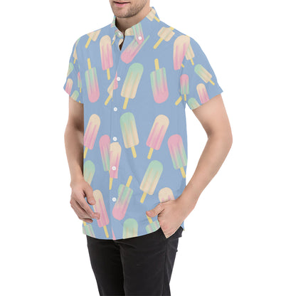 Ice Cream Pattern Print Design 05 Men's Short Sleeve Button Up Shirt