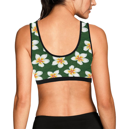 White Plumeria Pattern Print Design PM020 Sports Bra