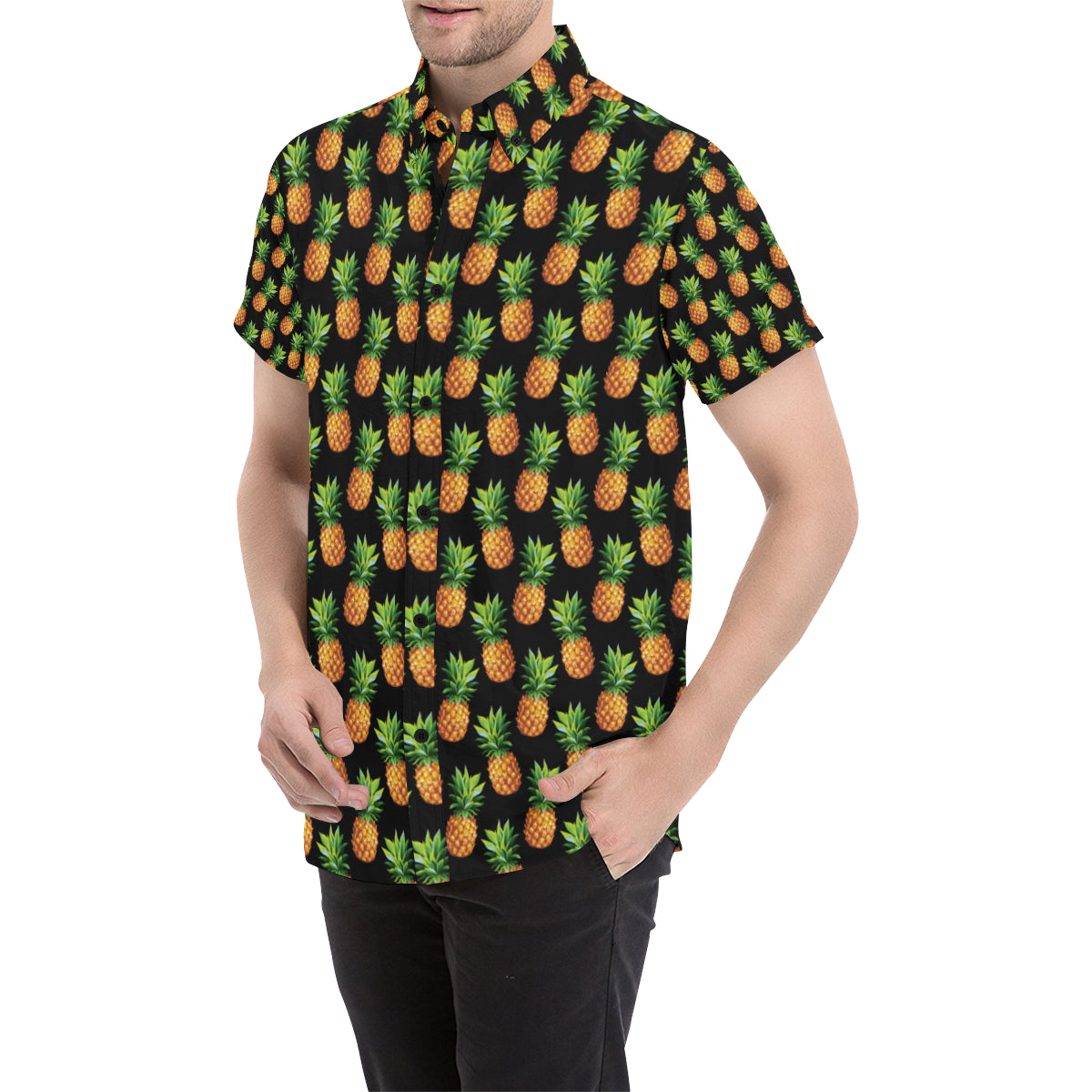 Pineapple Cute Print Design Pattern Men's Short Sleeve Button Up Shirt
