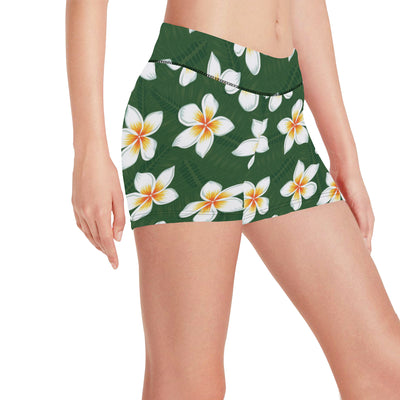 White Plumeria Pattern Print Design PM020 Yoga Shorts