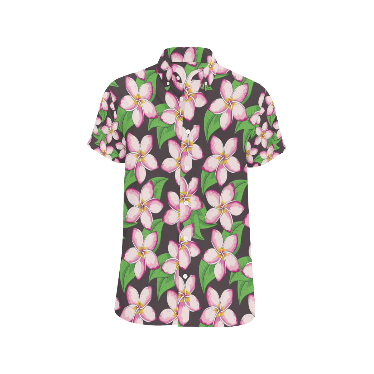 Pink Plumeria Pattern Print Design PM019 Men's Short Sleeve Button Up Shirt