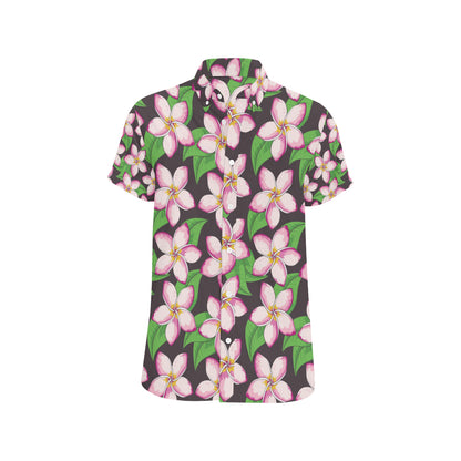 Pink Plumeria Pattern Print Design PM019 Men's Short Sleeve Button Up Shirt