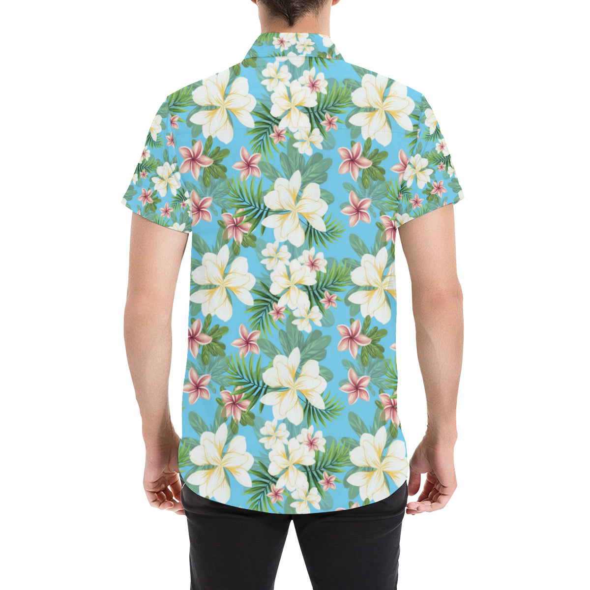 Plumeria Pattern Print Design PM028 Men's Short Sleeve Button Up Shirt