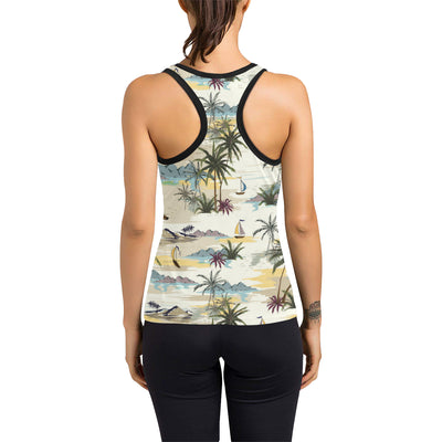 Palm Tree Beach Print Women's Racerback Tank Top