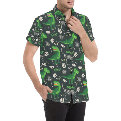 T Rex Pattern Print Design A05 Men's Short Sleeve Button Up Shirt