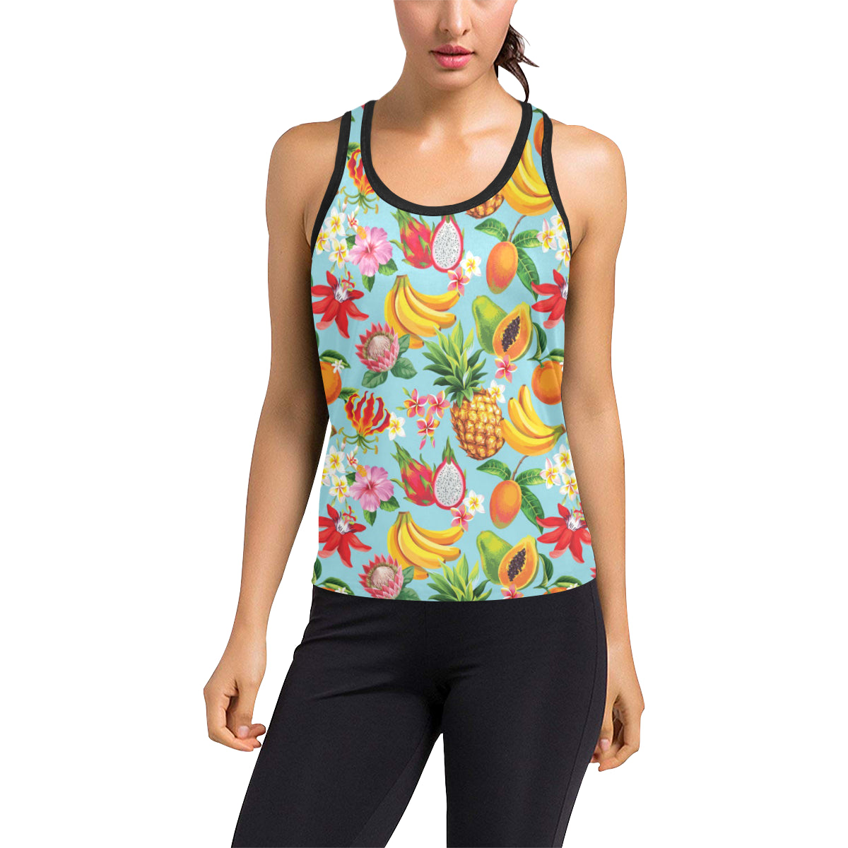 Tropical Fruits Pattern Print Design TF01 Women's Racerback Tank Top