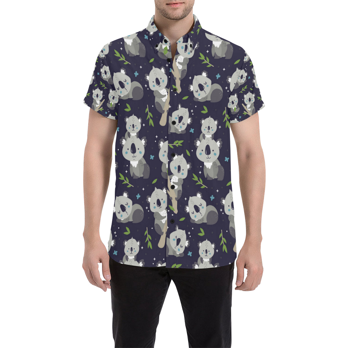Koala Pattern Print Design 04 Men's Short Sleeve Button Up Shirt