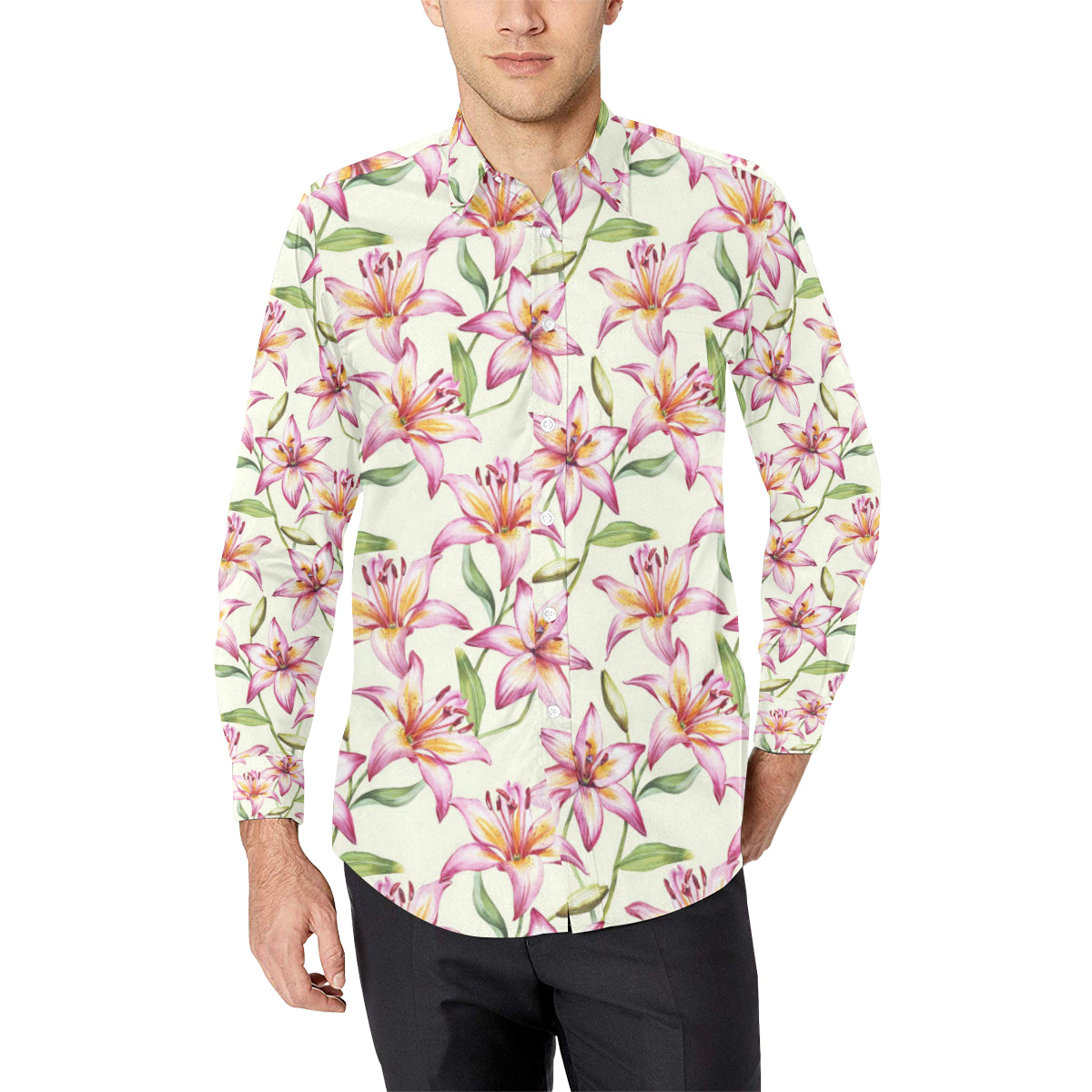 Lily Pattern Print Design LY011 Men's Long Sleeve Shirt