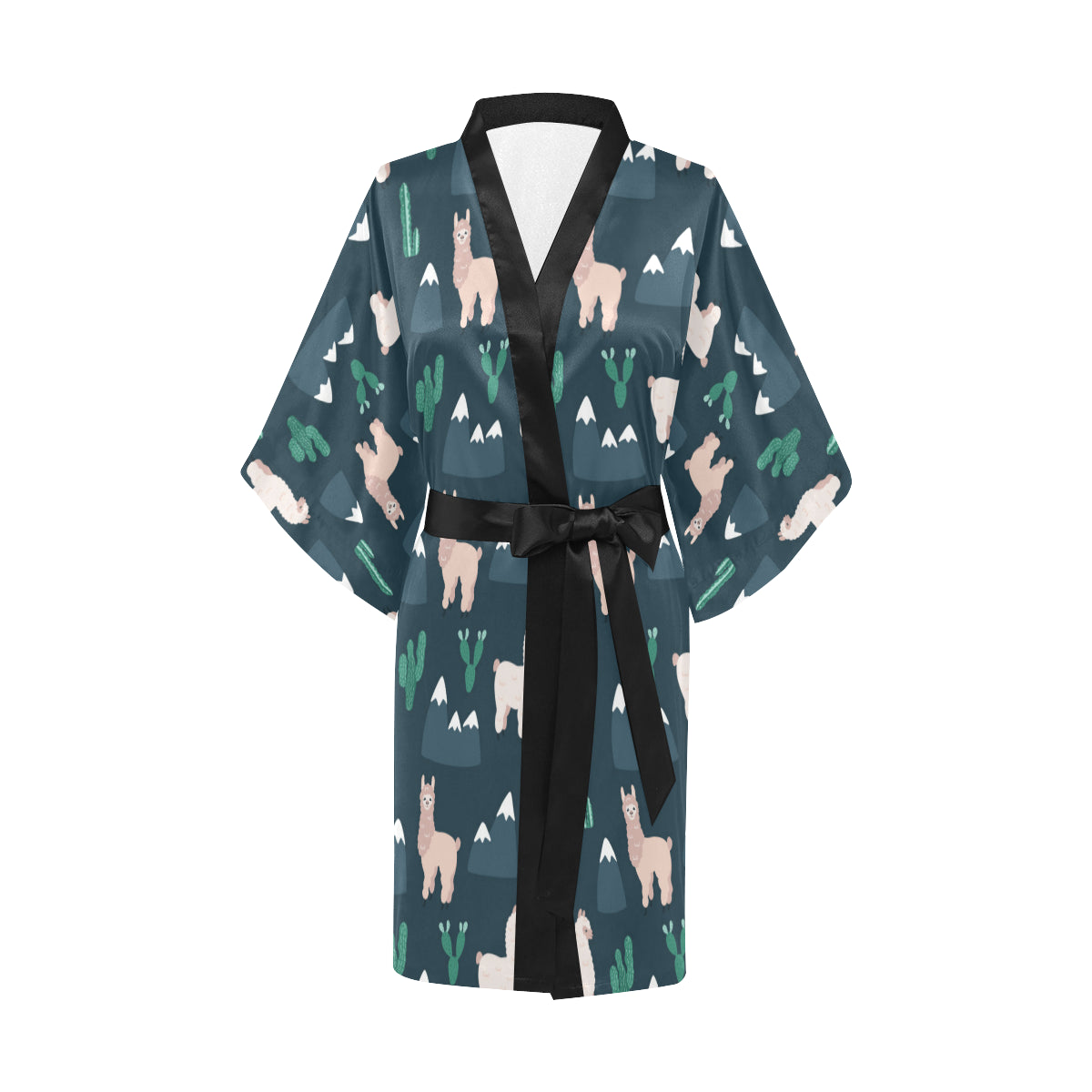 Llama Pattern Print Design 06 Women's Short Kimono