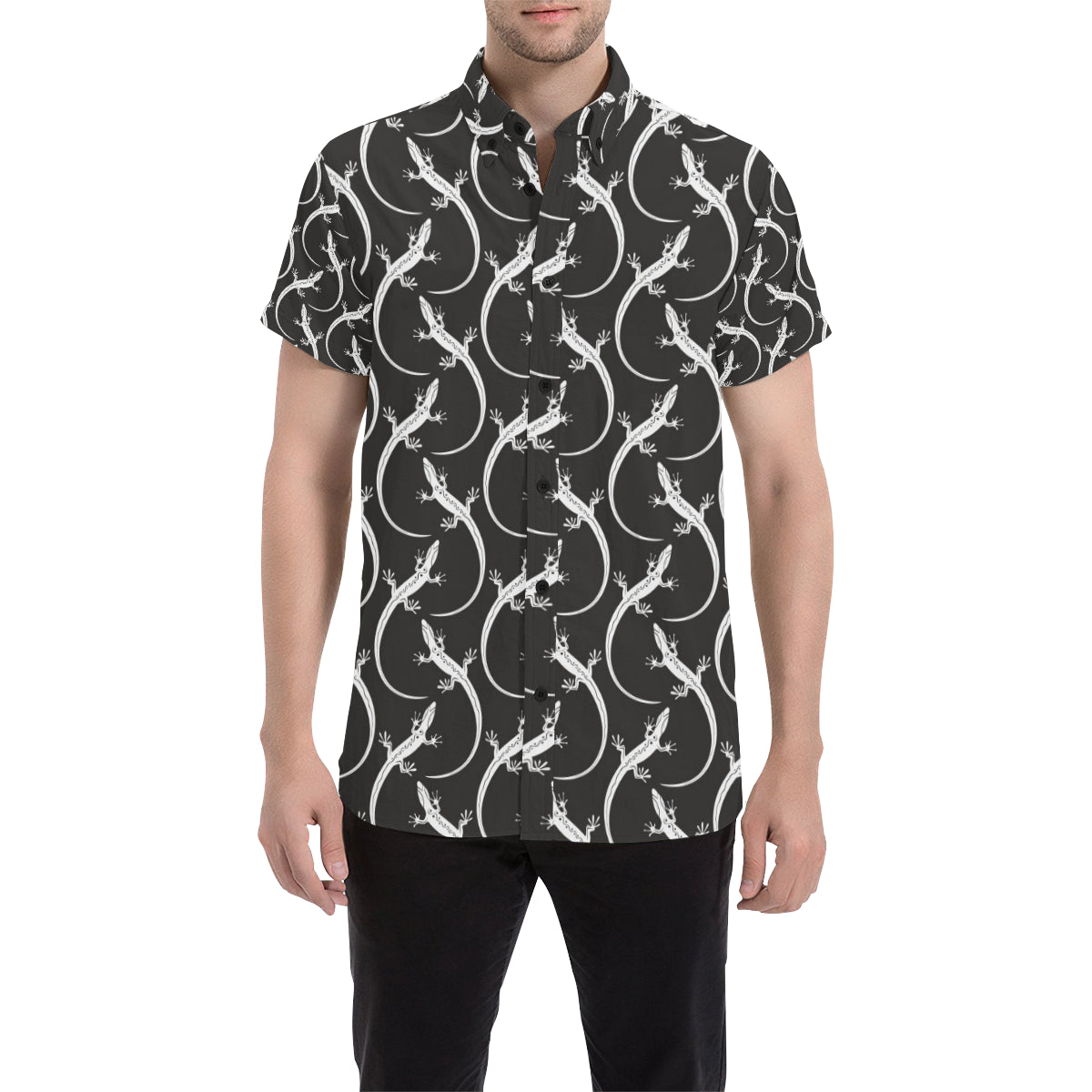 lizard Pattern Print Design 01 Men's Short Sleeve Button Up Shirt