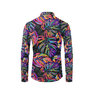 Neon Color Tropical Palm Leaves Men's Long Sleeve Shirt