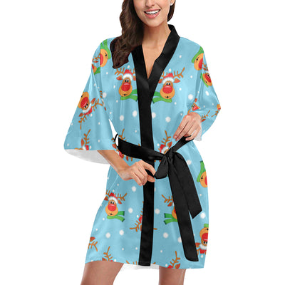 Reindeer cute Pattern Print Design 02 Women's Short Kimono