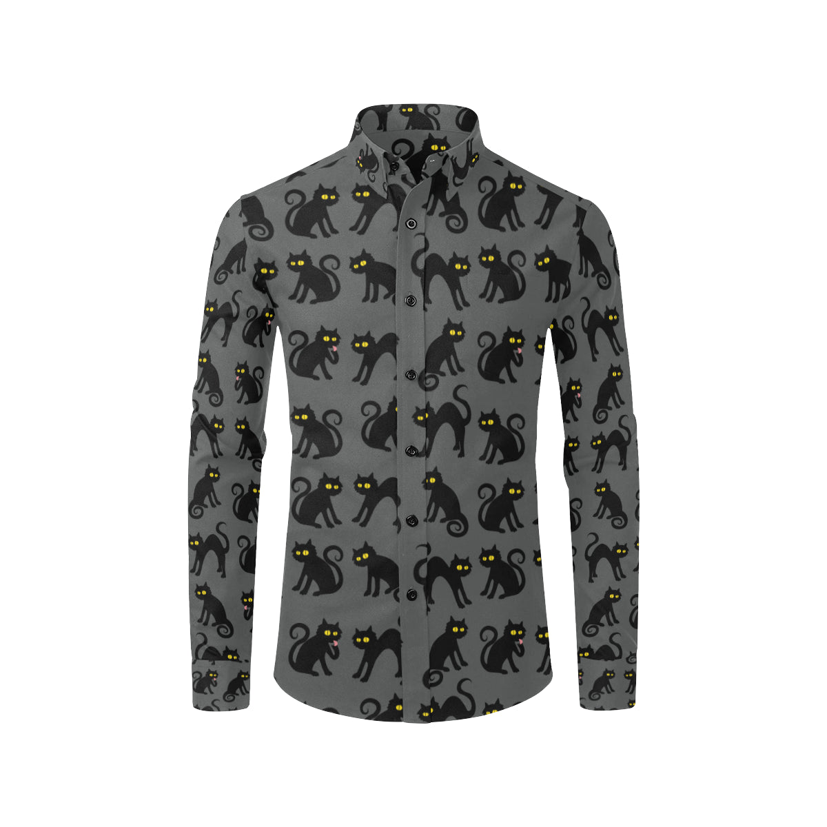 Black Cat Cute Print Pattern Men's Long Sleeve Shirt